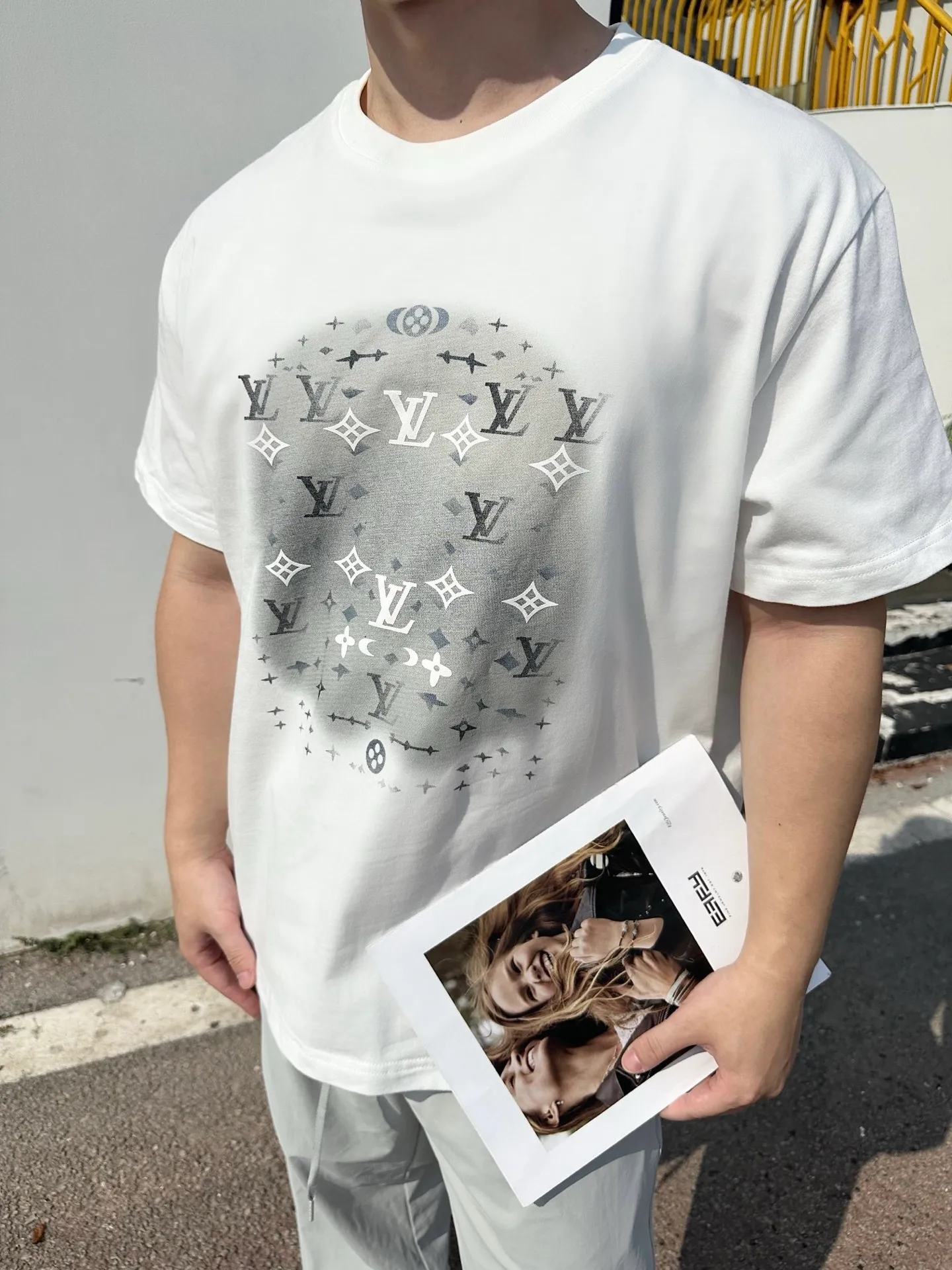 Louis Vuitton/Louis Vuitton ink rendering printed decorative short sleeves